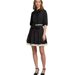 Divided by H & M Black Pleated Button Front Skirt With Lace Underskirt Size 8
